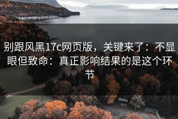 别跟风黑17c网页版，关键来了：不显眼但致命：真正影响结果的是这个环节