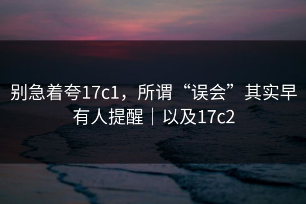 别急着夸17c1，所谓“误会”其实早有人提醒｜以及17c2