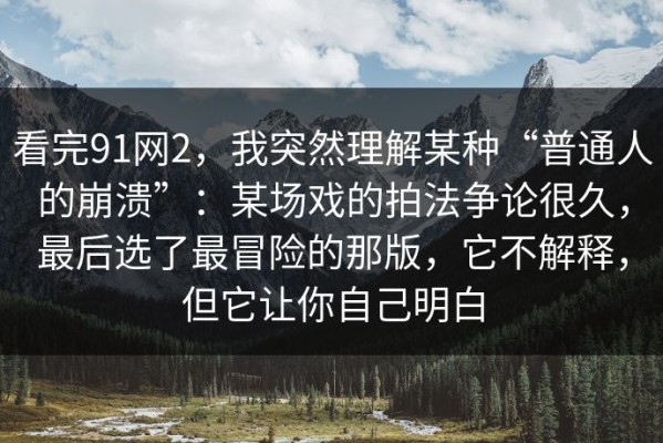 看完91网2，我突然理解某种“普通人的崩溃”：某场戏的拍法争论很久，最后选了最冒险的那版，它不解释，但它让你自己明白