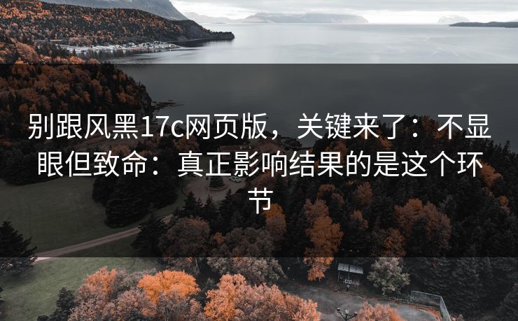 别跟风黑17c网页版，关键来了：不显眼但致命：真正影响结果的是这个环节