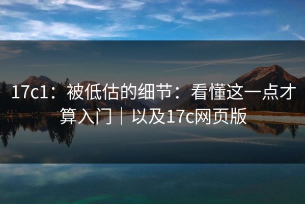 17c1：被低估的细节：看懂这一点才算入门｜以及17c网页版