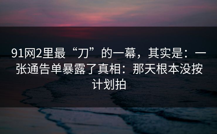 91网2里最“刀”的一幕,其实是:一张通告单暴露了真相:那天根本没按计划拍 91网2里最“刀”的一幕,其实是:一张通告单暴露了真相:那天根本没按计划拍